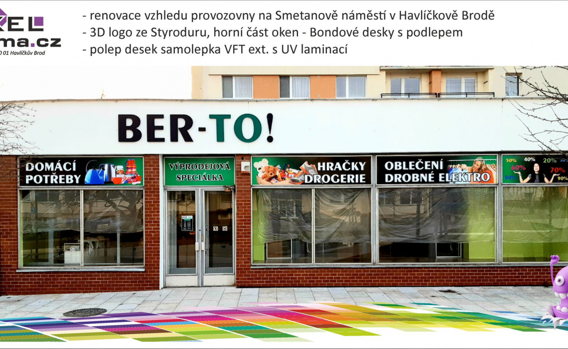 Pixel Reklama - renovace vzhledu provozovny na Smetanově nám. v HB