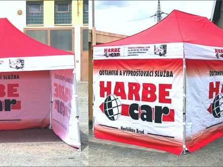 PIXEL reklama - potištěný reklamní nůžkový stan - HabrbeCar