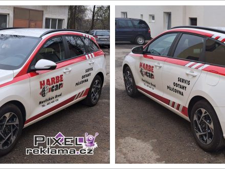 PIXEL reklama s. r. o. - polep vozu Hyundai I30 - řezané reflexní fólie Oralite reflective film, zadní okno - děrovaná samolepka OneWayVision s laminací - zadavatel - Harbecar